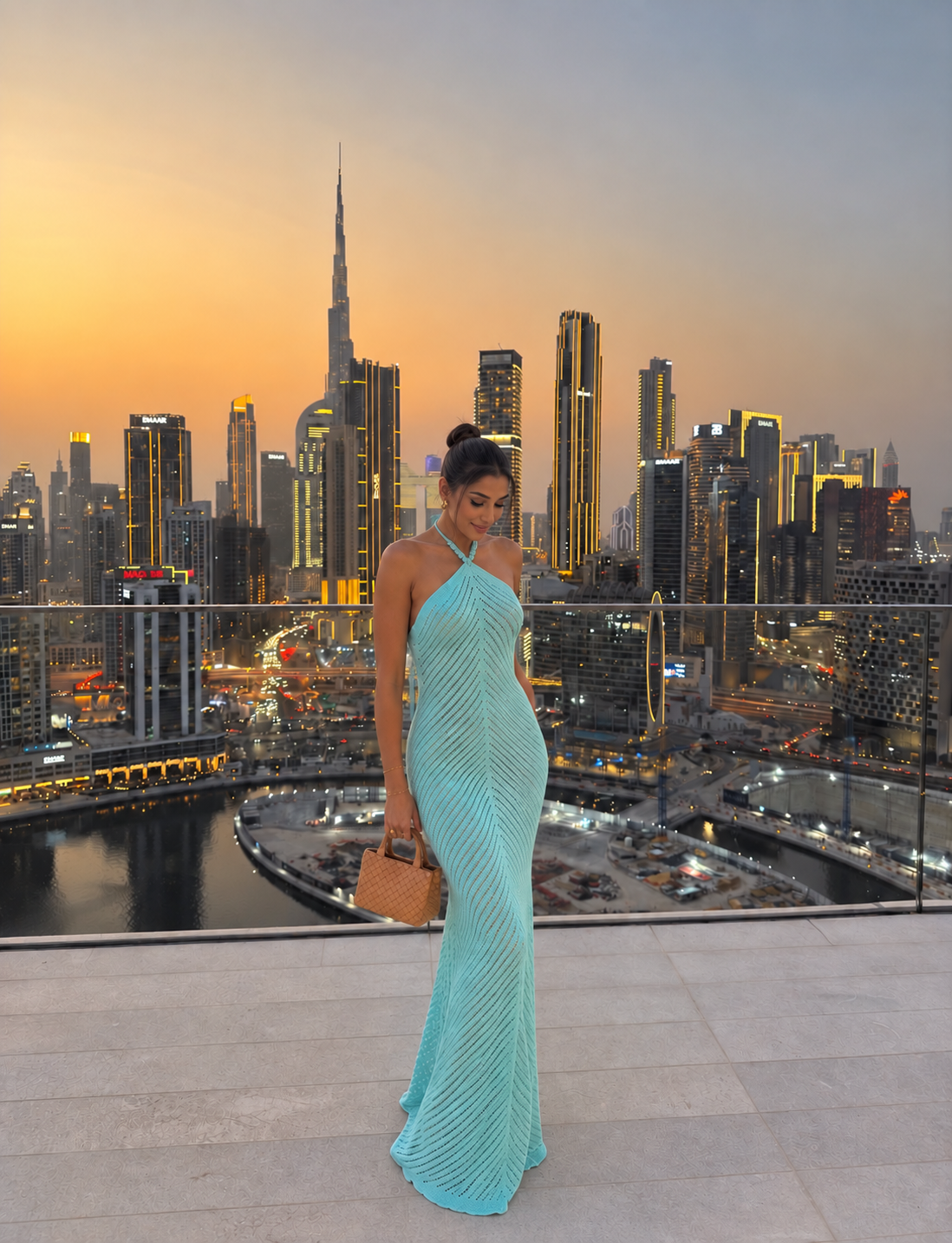 Teal Halter Crochet Dress