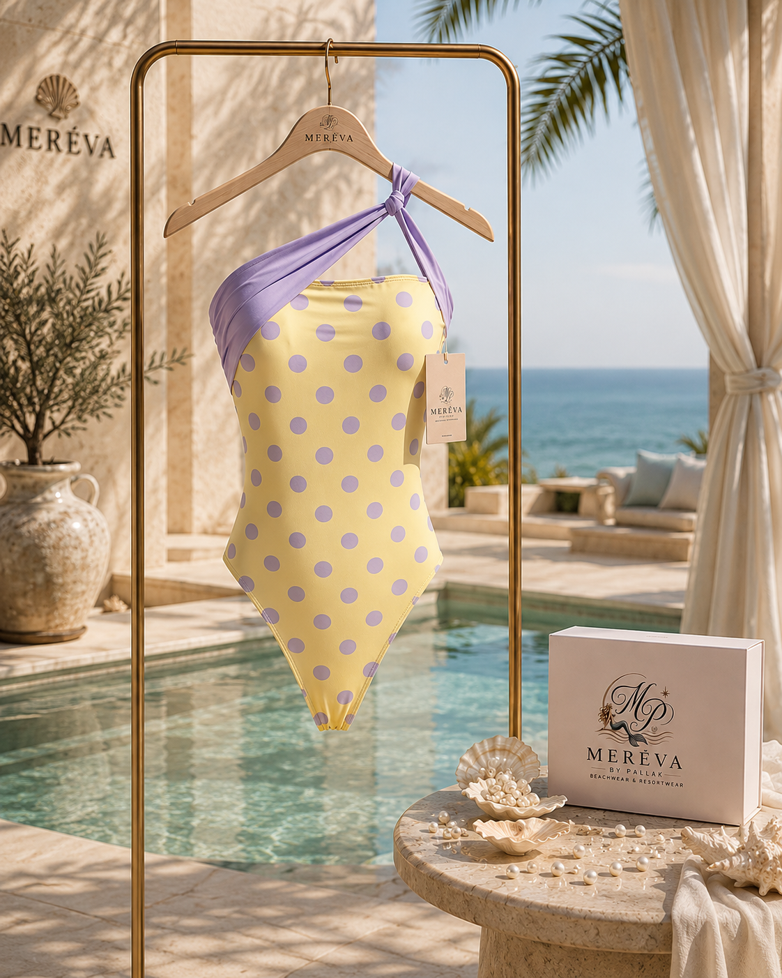 lavender polka dot swimsuit