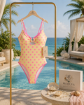 pink polka dot swimsuit