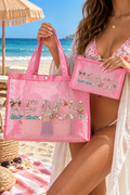 Beach Embellished Tote Set - Pink