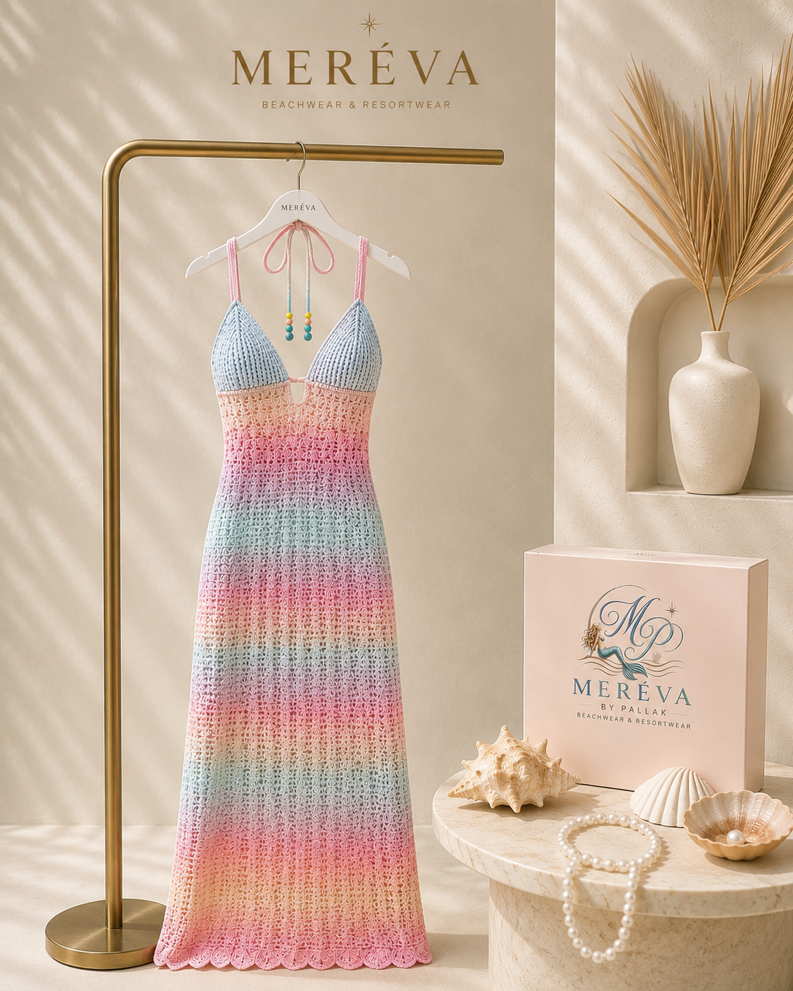 rainbow crochet maxi dress