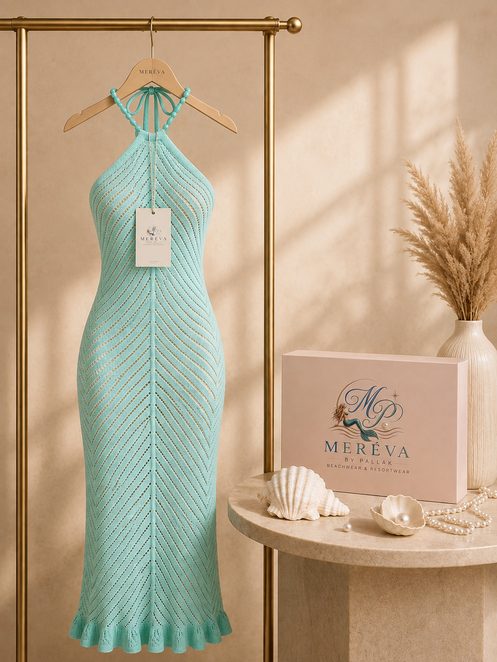 teal halter crochet dress